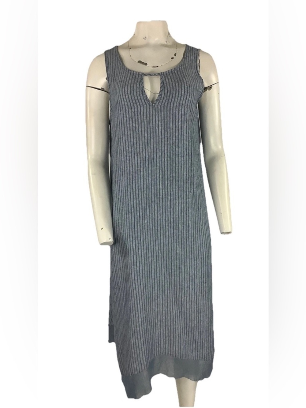 For Cynthia Sz L Linen Blend Micro Striped Midi Spring Summer Pullover Dress